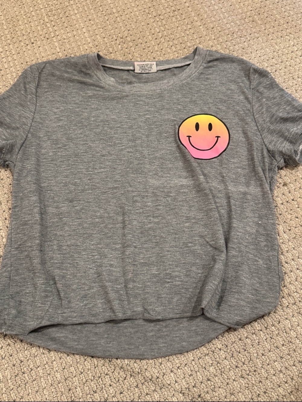 Girls' Gray Tee with Smiley Gradient Patch